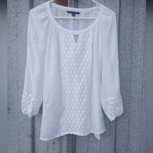 Zac & Rachel White Embellished 3/4 Sleeve Blouse